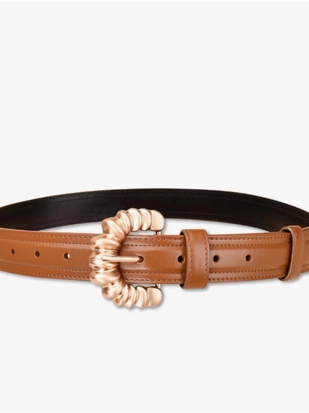 Tan Leather Belt with Sculpted Rose Gold Buckle